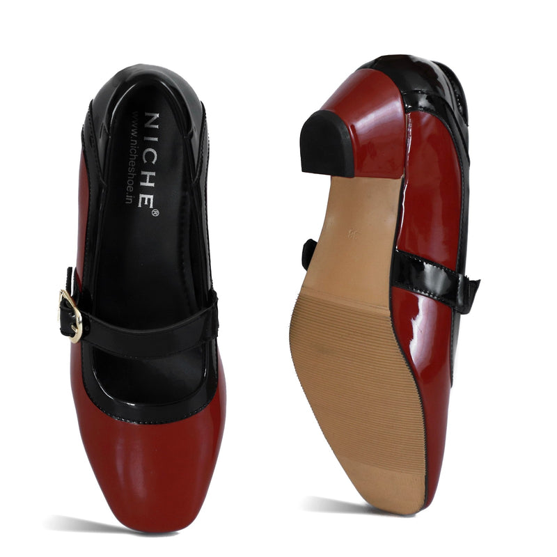 NICHE Women French Wine-Black Low Heel Pumps