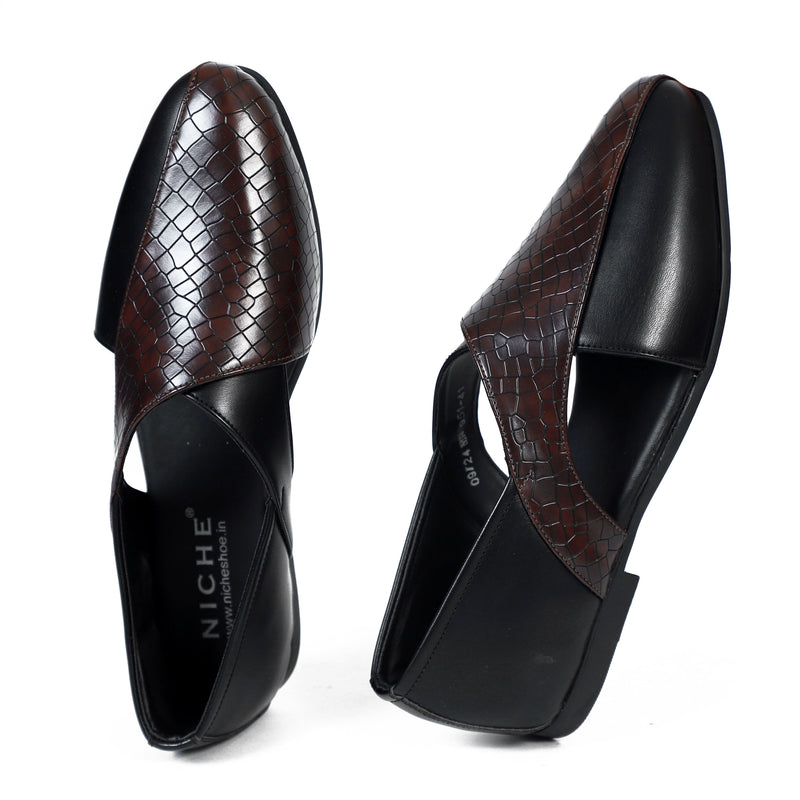 Niche CherryBlack Croc Ethnic Peshawari Sandal