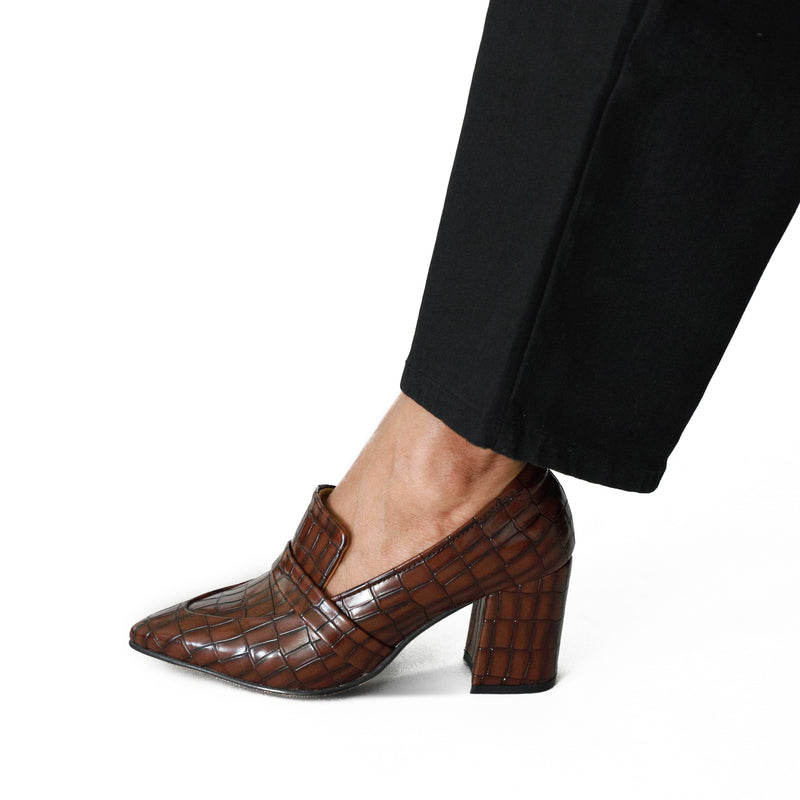NICHE Women Cro-co Block Heel Pumps - Wine