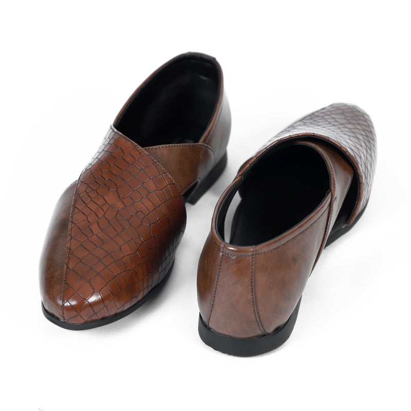 Niche Brown Croc Ethnic Peshawari Sandal