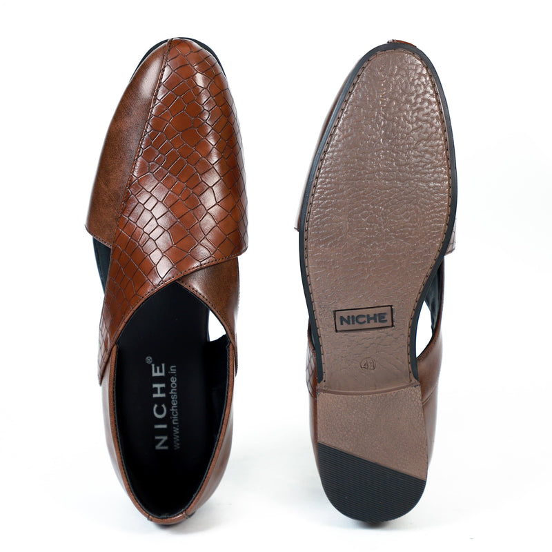 Niche Brown Croc Ethnic Peshawari Sandal