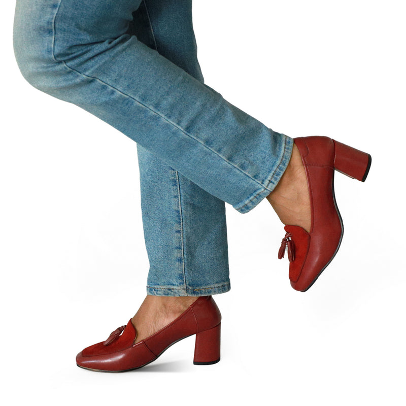 NICHE Women INLove Burgandy Block Heel Tassel Loafers