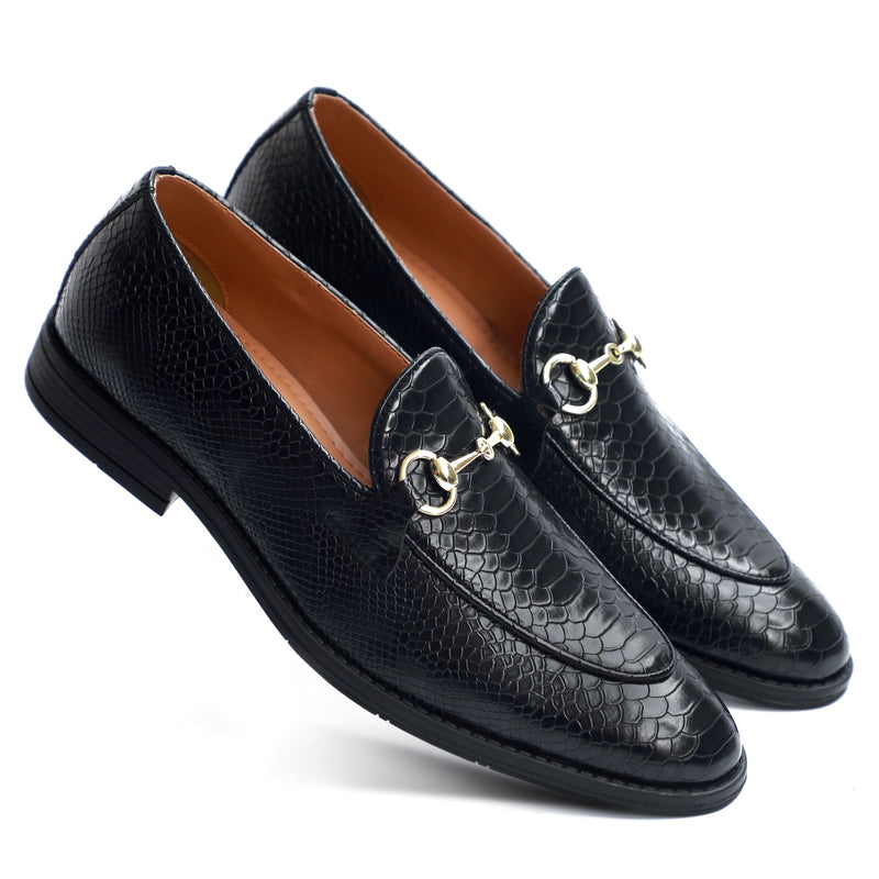 NICHE Black Python Print Horsebit Loafers