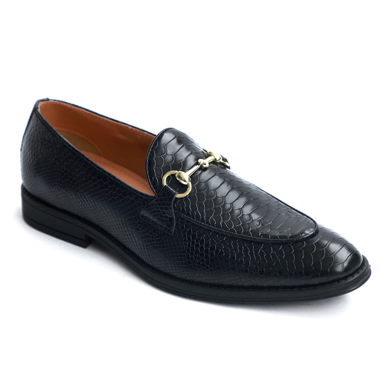 NICHE Black Python Print Horsebit Loafers