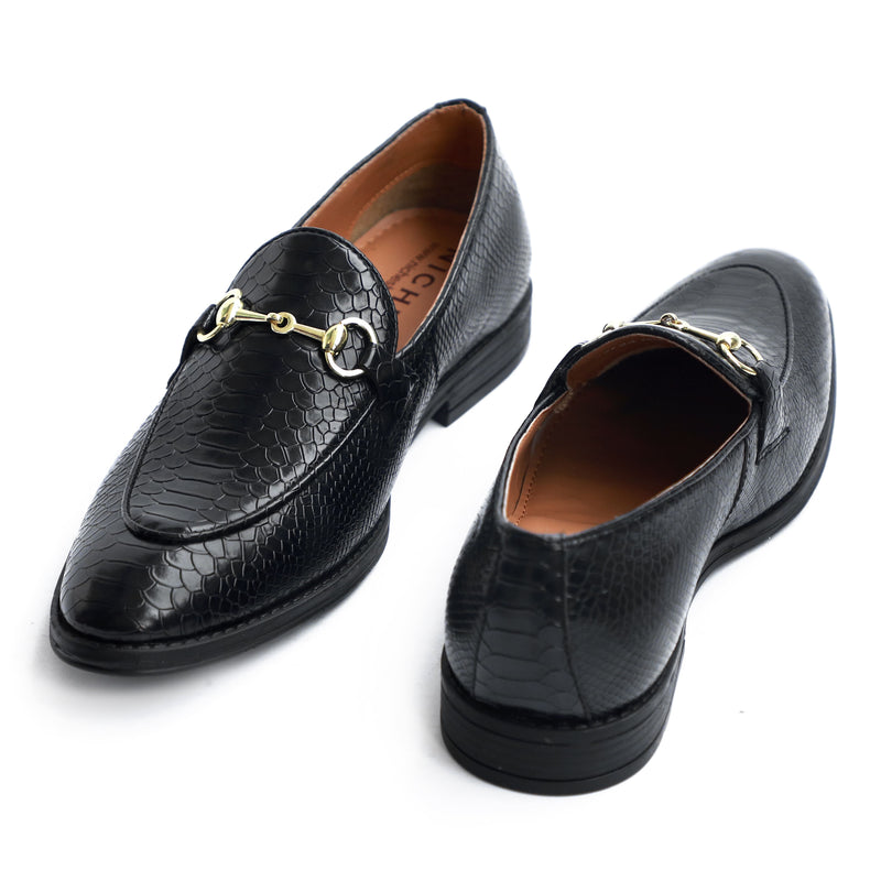 NICHE Black Python Print Horsebit Loafers