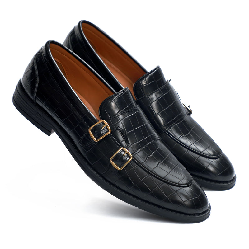 NICHE Black Crco Pattern Luxurious Double Monk Slipons