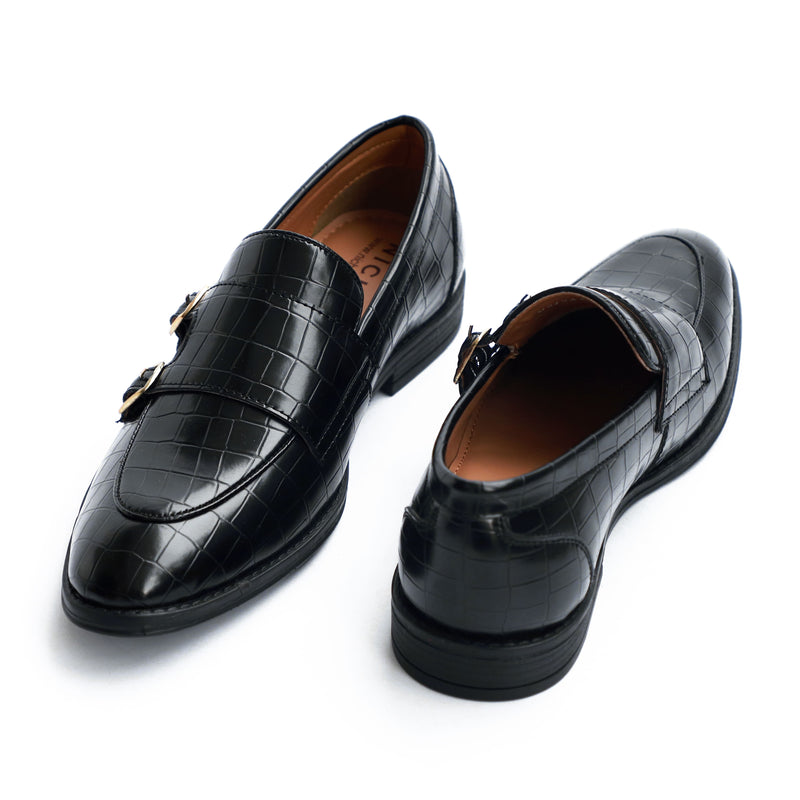 NICHE Black Crco Pattern Luxurious Double Monk Slipons