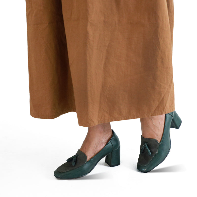 NICHE Women INLove Green Block Heel Tassel Loafers