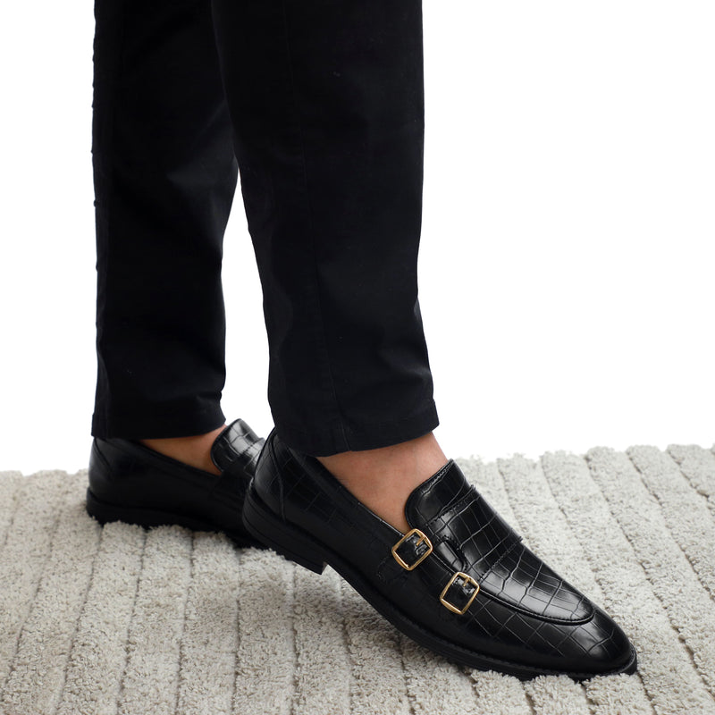 NICHE Black Crco Pattern Luxurious Double Monk Slipons