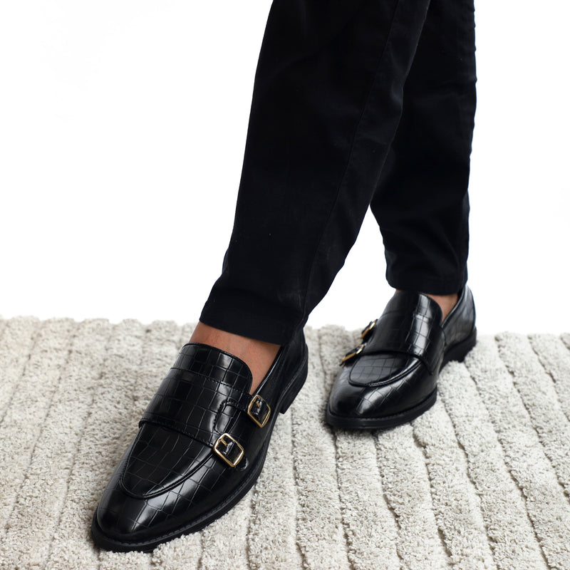 NICHE Black Crco Pattern Luxurious Double Monk Slipons