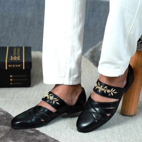 NICHE Zardosi Designer Black Sandal