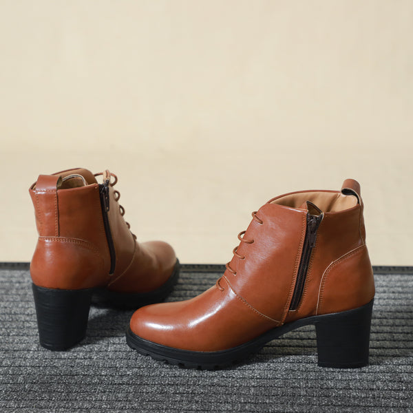 NICHE Women Block Heel Zip-Up Boots (Brown)