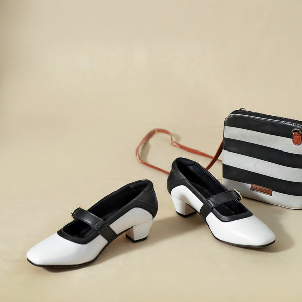 NICHE Women French White-Black Low Heel Pumps