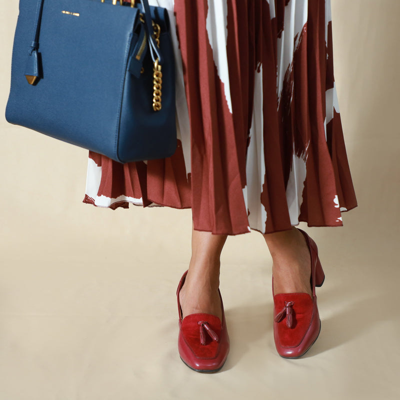 NICHE Women INLove Burgandy Block Heel Tassel Loafers