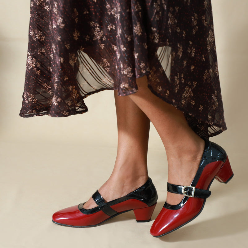 NICHE Women French Wine-Black Low Heel Pumps