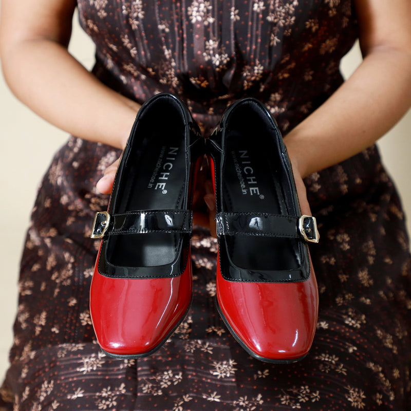 NICHE Women French Wine-Black Low Heel Pumps