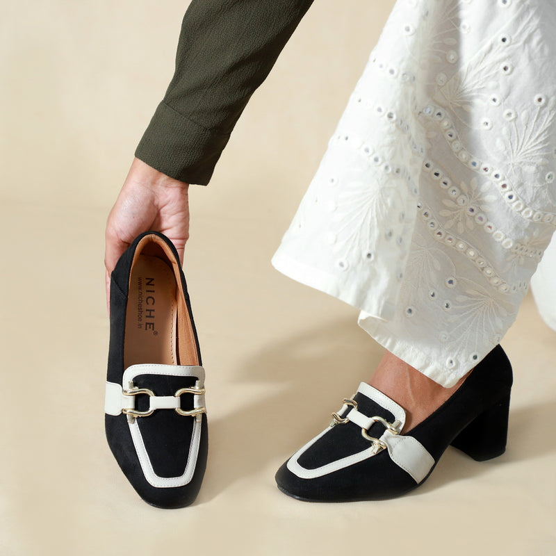 NICHE Women Black Suede Block Heels