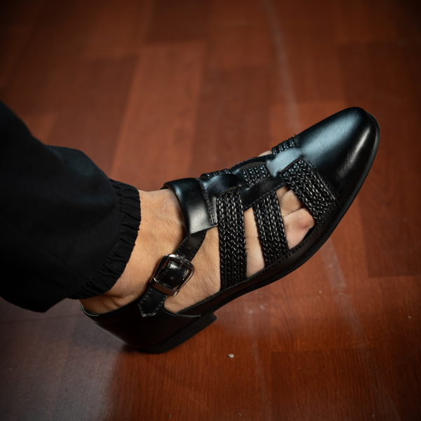 NICHE Black Hand Braided Unique Designer Sandals