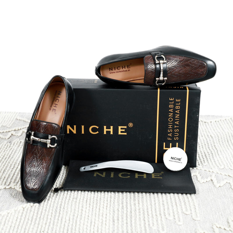 NICHE Black Wine Dual Tone Braided Horsebit Loafers