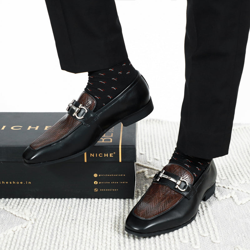 NICHE Black Wine Dual Tone Braided Horsebit Loafers