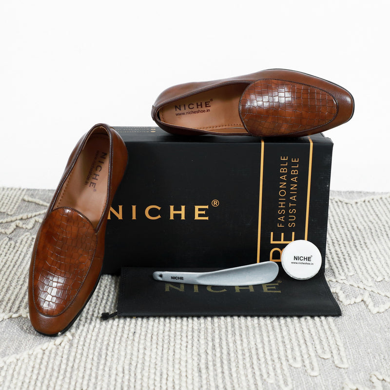 NICHE Tan Brown Exclusive Croco Loafers