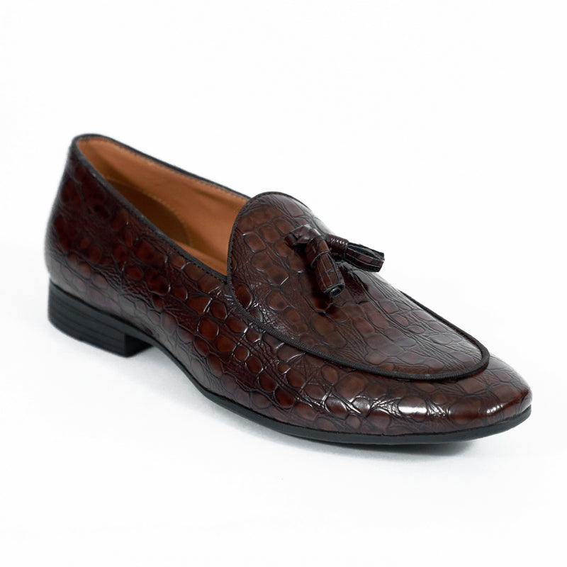 NICHE Brown Rare Croco Tassel Loafers