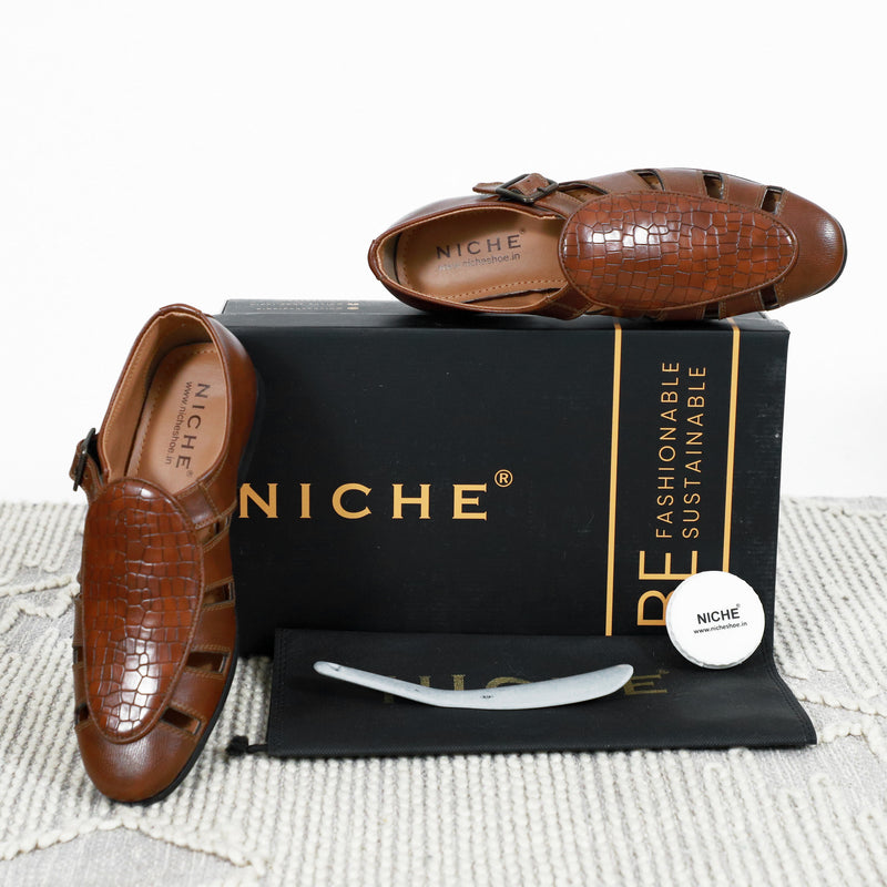 NICHE Tan Croco Maharaja Peshawari Sandal