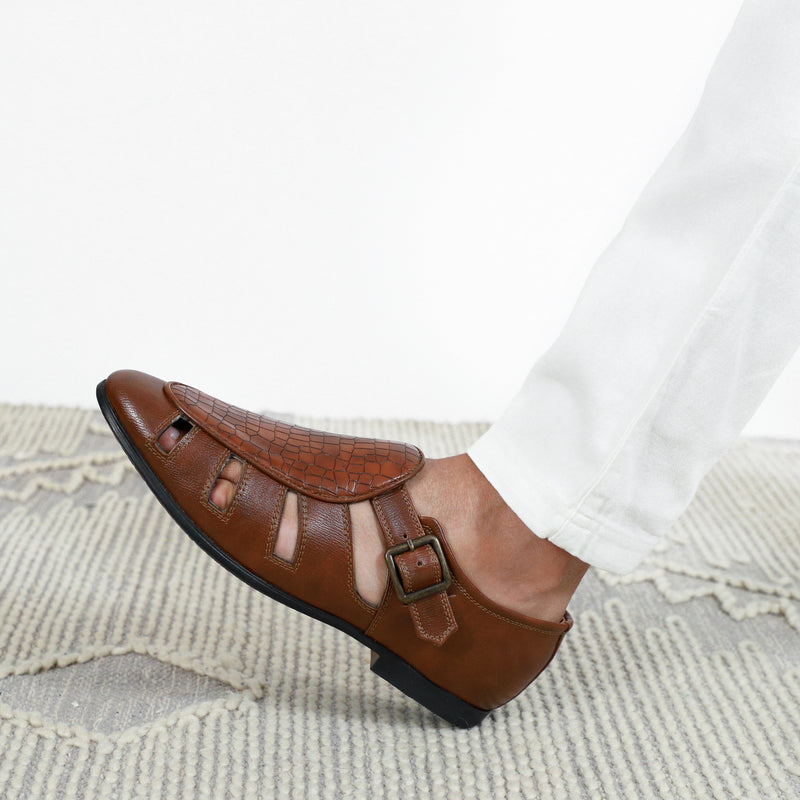 NICHE Tan Croco Maharaja Peshawari Sandal