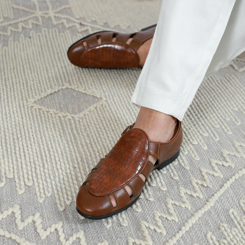 NICHE Tan Croco Maharaja Peshawari Sandal