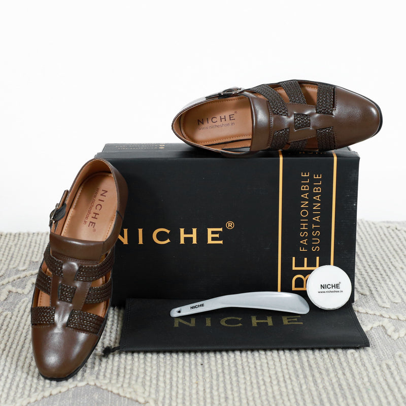 NICHE Brown Hand Braided Unique Designer Sandals