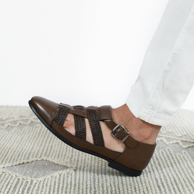 NICHE Brown Hand Braided Unique Designer Sandals