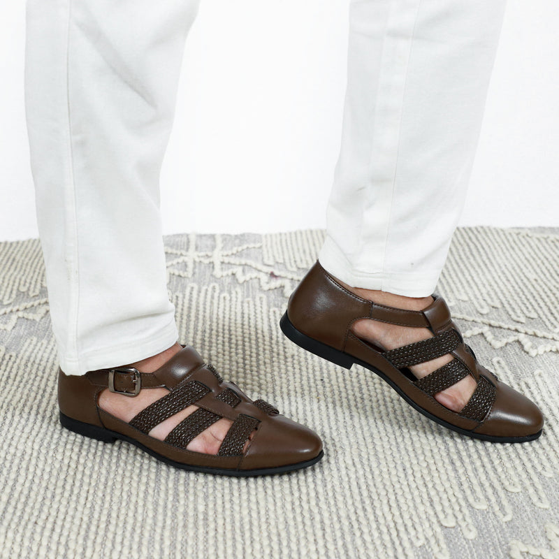 NICHE Brown Hand Braided Unique Designer Sandals