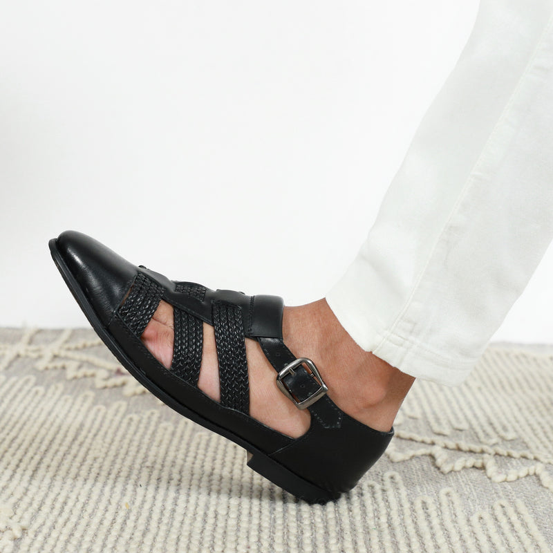 NICHE Black Hand Braided Unique Designer Sandals