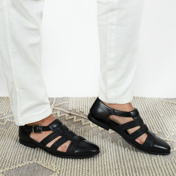 NICHE Black Hand Braided Unique Designer Sandals