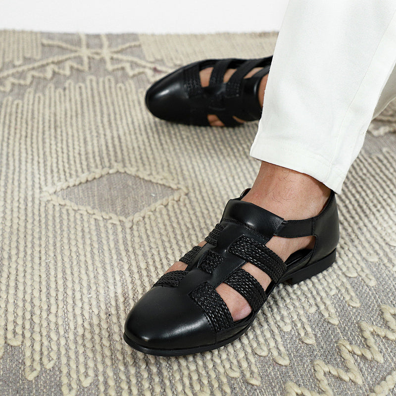 NICHE Black Hand Braided Unique Designer Sandals
