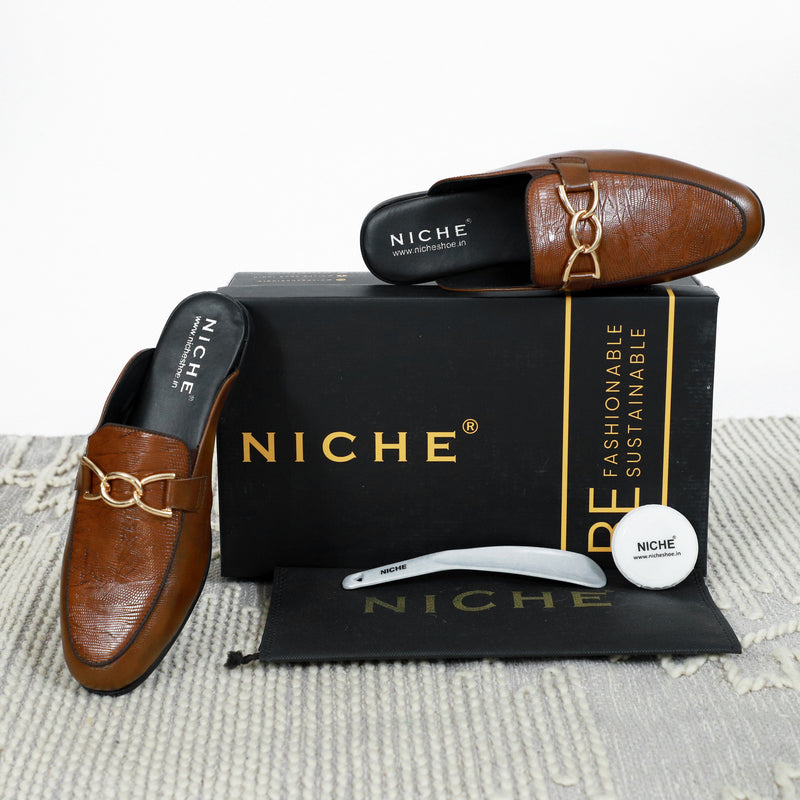 NICHE Tan Brown Designer Horsebit Mule