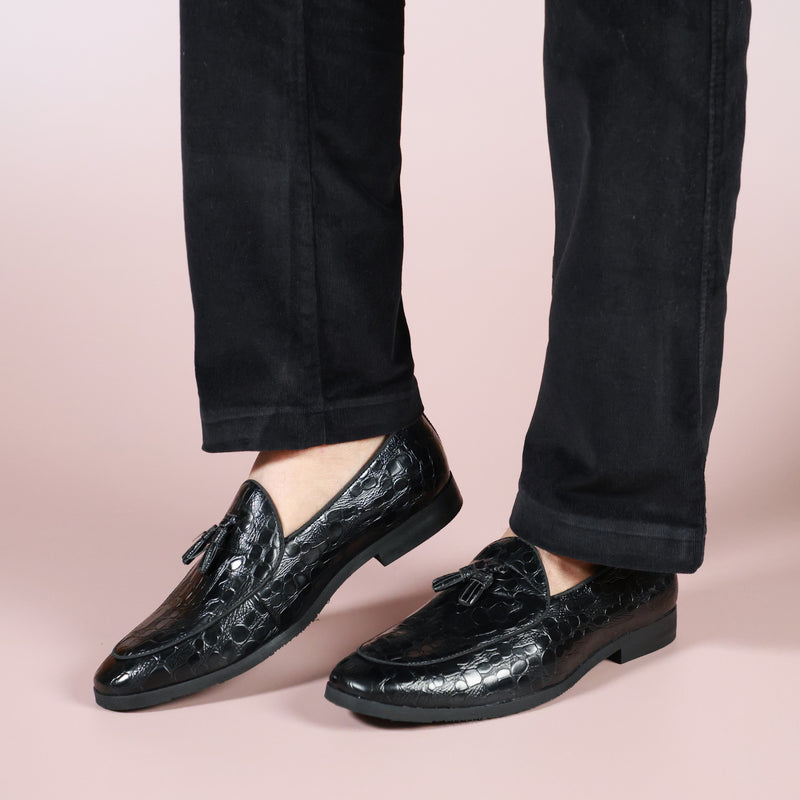 NICHE Black Rare Croco Tassel Loafers