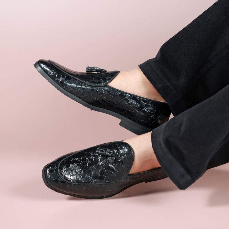 NICHE Black Rare Croco Tassel Loafers