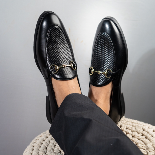 NICHE Black Designer Horsebit Loafers - Main Image
