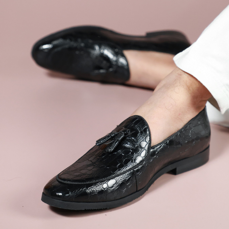 NICHE Black Rare Croco Tassel Loafers