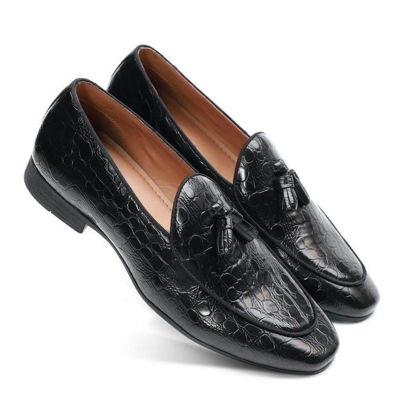 NICHE Black Rare Croco Tassel Loafers