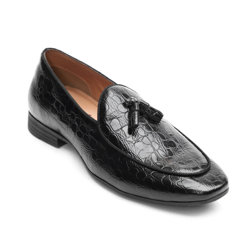 NICHE Black Rare Croco Tassel Loafers