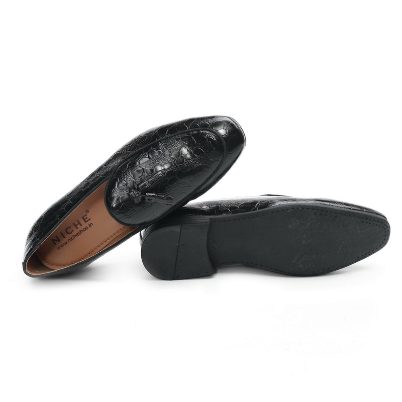 NICHE Black Rare Croco Tassel Loafers