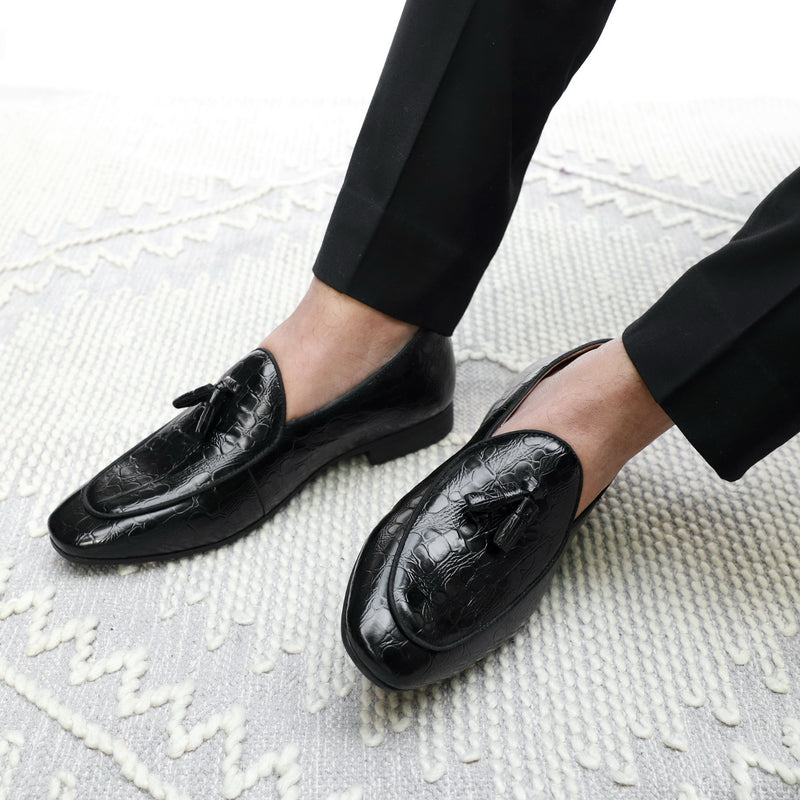 NICHE Black Rare Croco Tassel Loafers