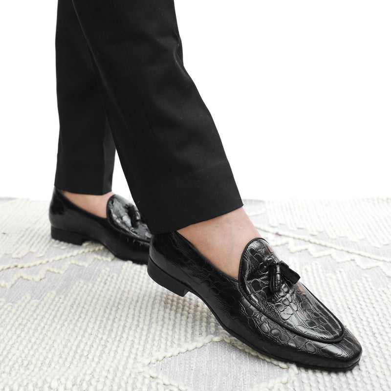NICHE Black Rare Croco Tassel Loafers
