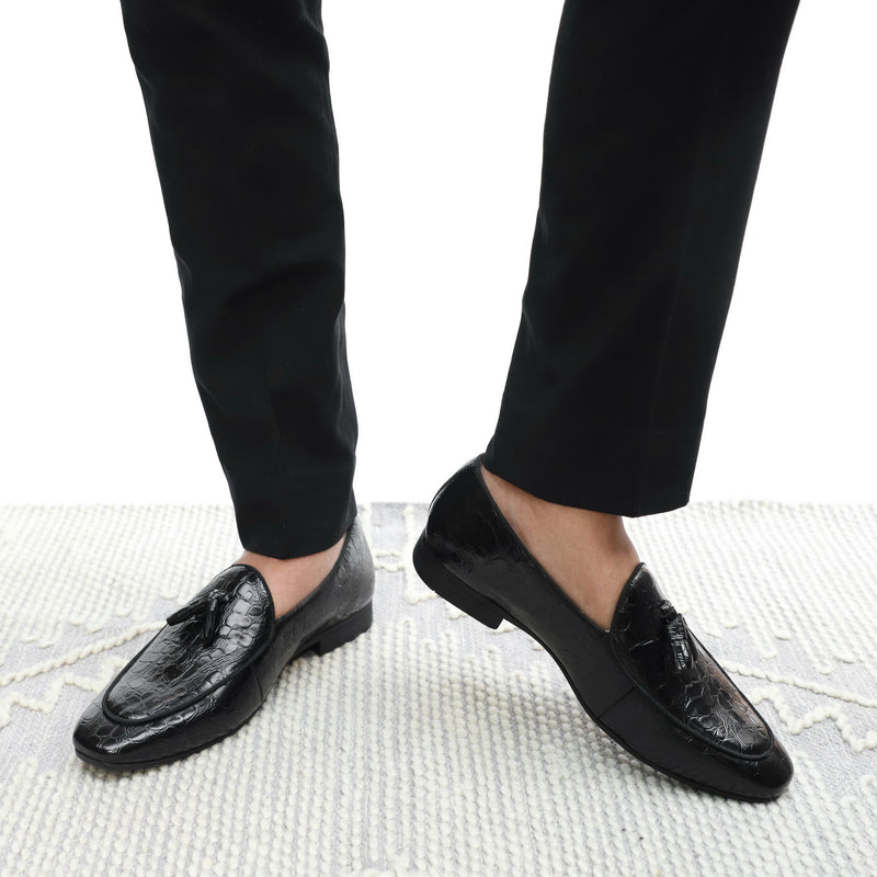 NICHE Black Rare Croco Tassel Loafers