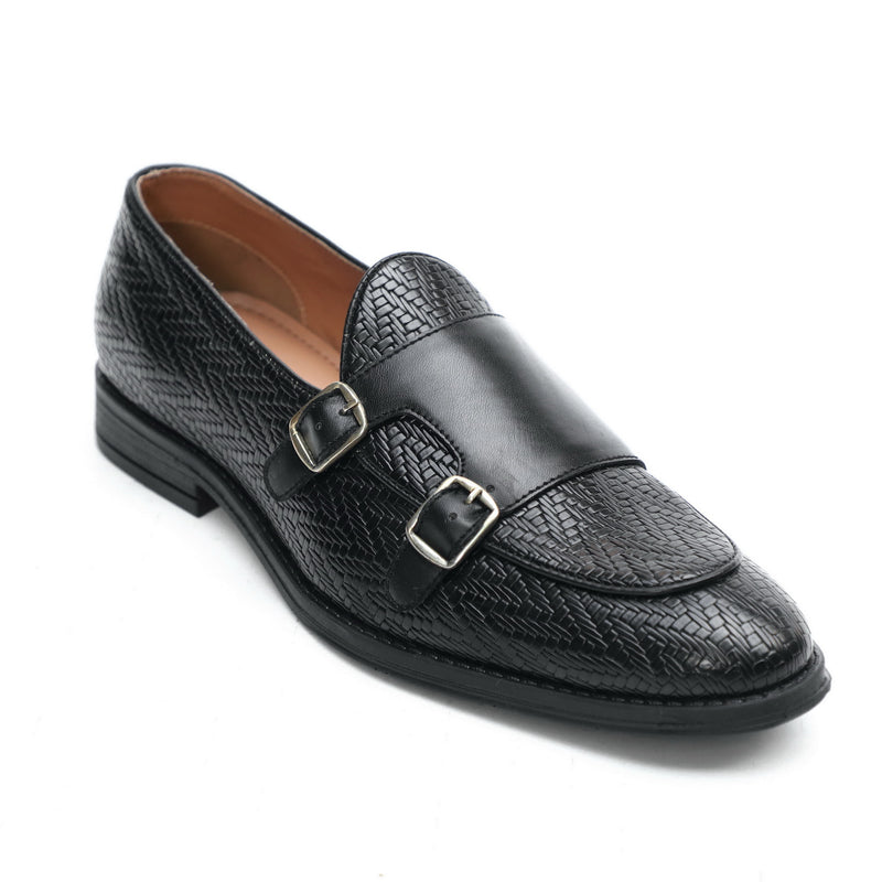 NICHE Black Textured Vogue Double Monk Slipons