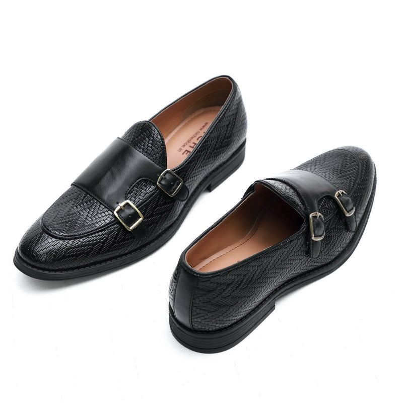 NICHE Black Textured Vogue Double Monk Slipons