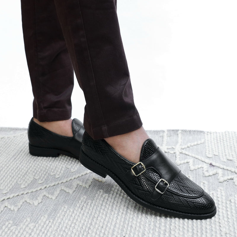 NICHE Black Textured Vogue Double Monk Slipons