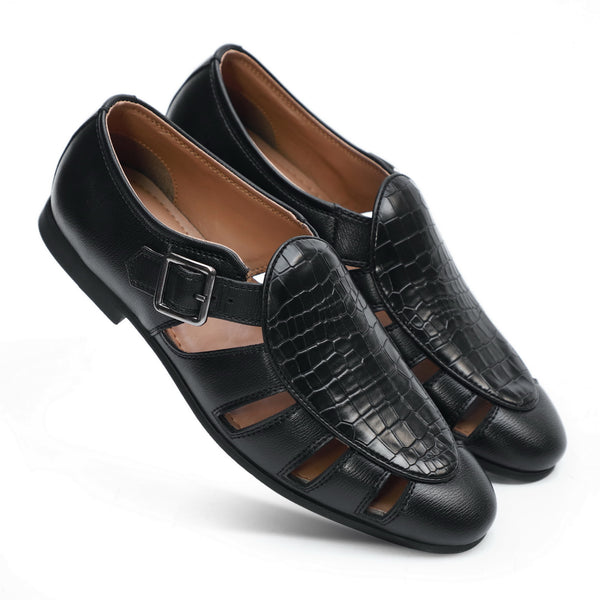 NICHE Black Croco Maharaja Peshawari Sandal